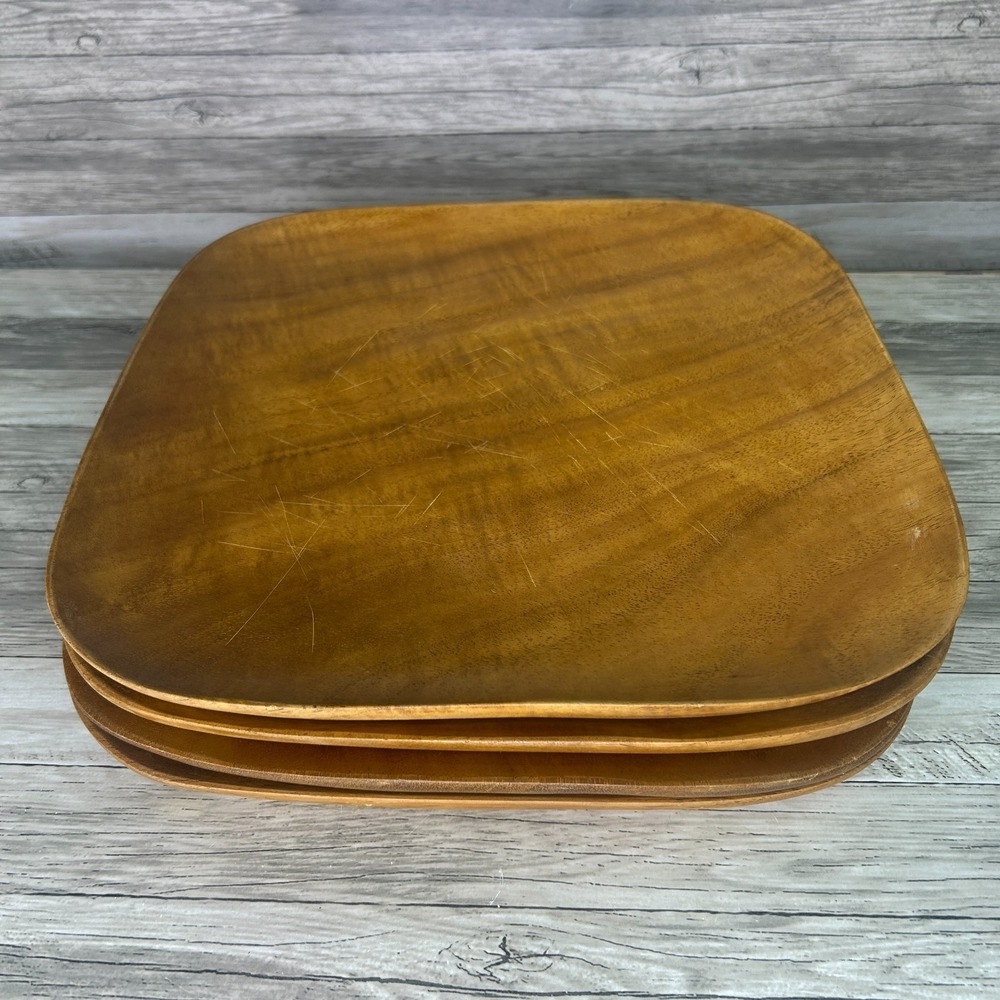 Vintage Wood Plate Set‎ MCM Square Charger Charcuterie Board Serving Platter Set
